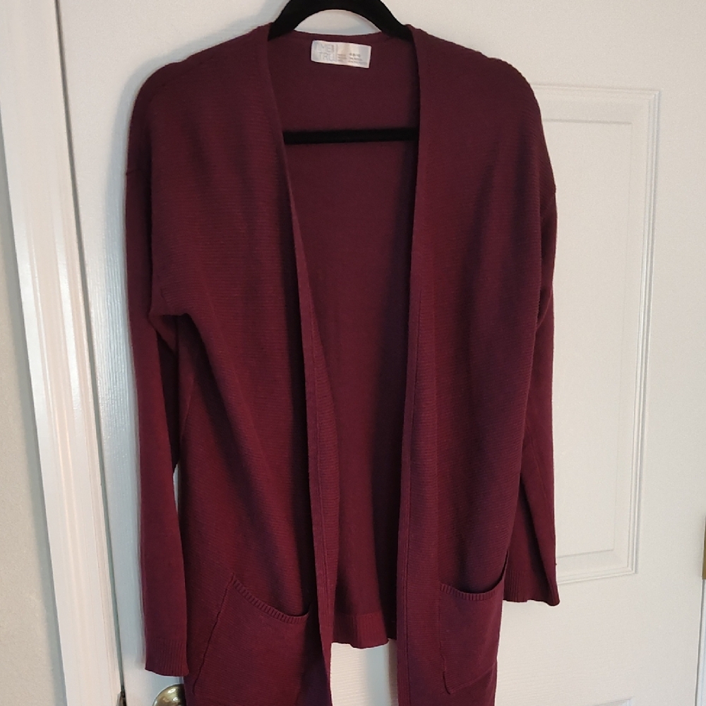 Time and Tru Burgundy Open Front Cardigan